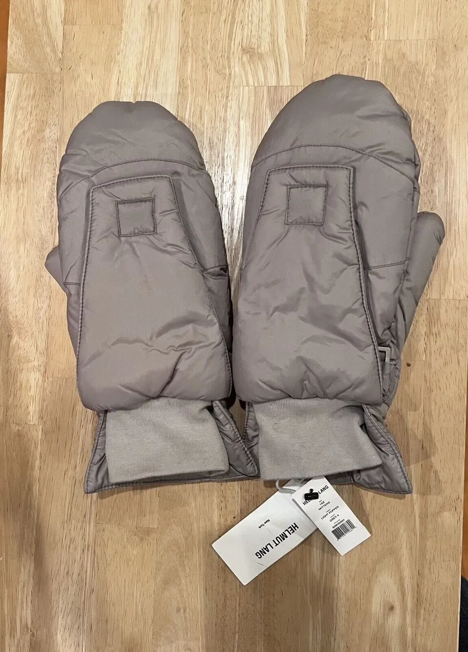 Helmut Lang Puffer Mittens Light Gray Warm